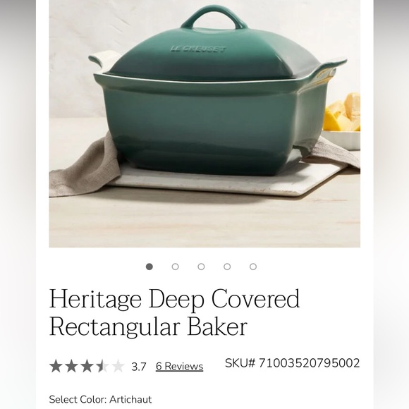 Le Creuset Artichaut Green Heritage Deep Dish Rectangular Covered dish NEW - Picture 5 of 5